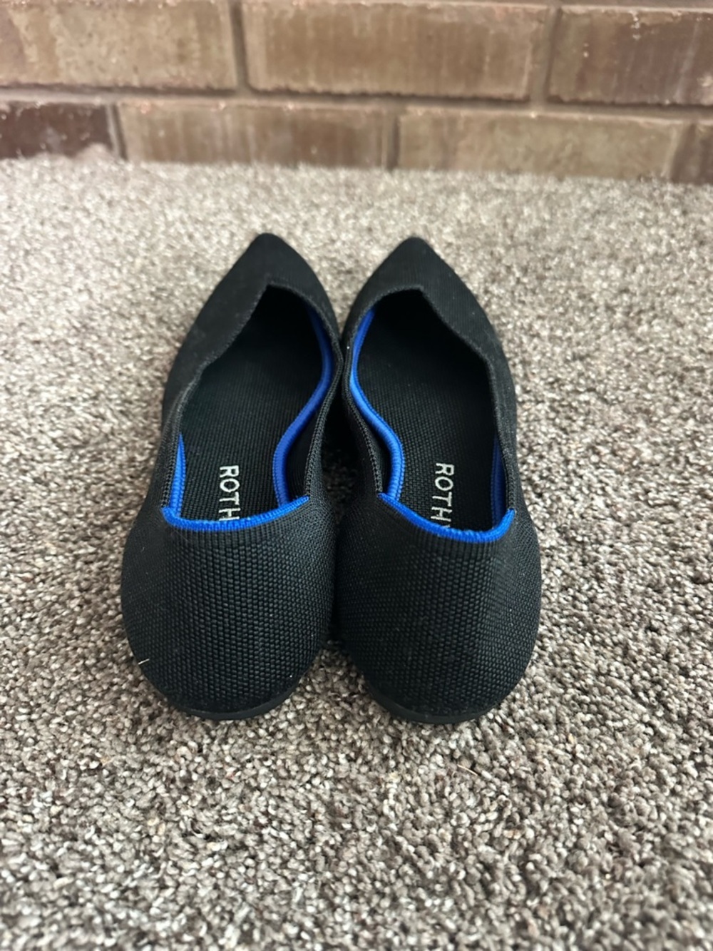 Rothy's Black Pointed Knit Flats with Blue Accent - Picture 5 of 7